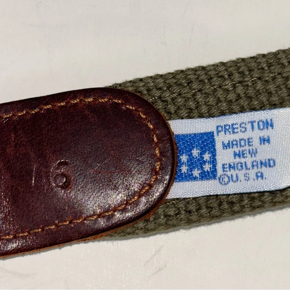 PRESTON New England Belt Men’s Sz 46 Bass Fish Blue Brown Leather Nautical Ocean